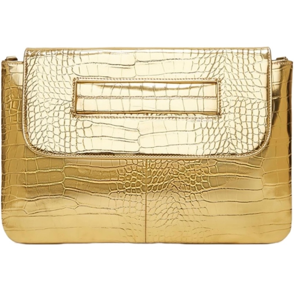 Gold Croc-Embossed Women’s Clutch
